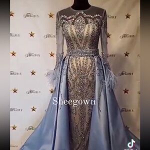 Sky blue beaded gown